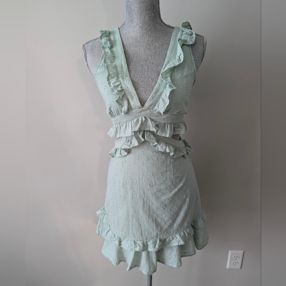 Altar'd State Belle V-Neck Cut Out Lace Up Frill Dress SZ SM